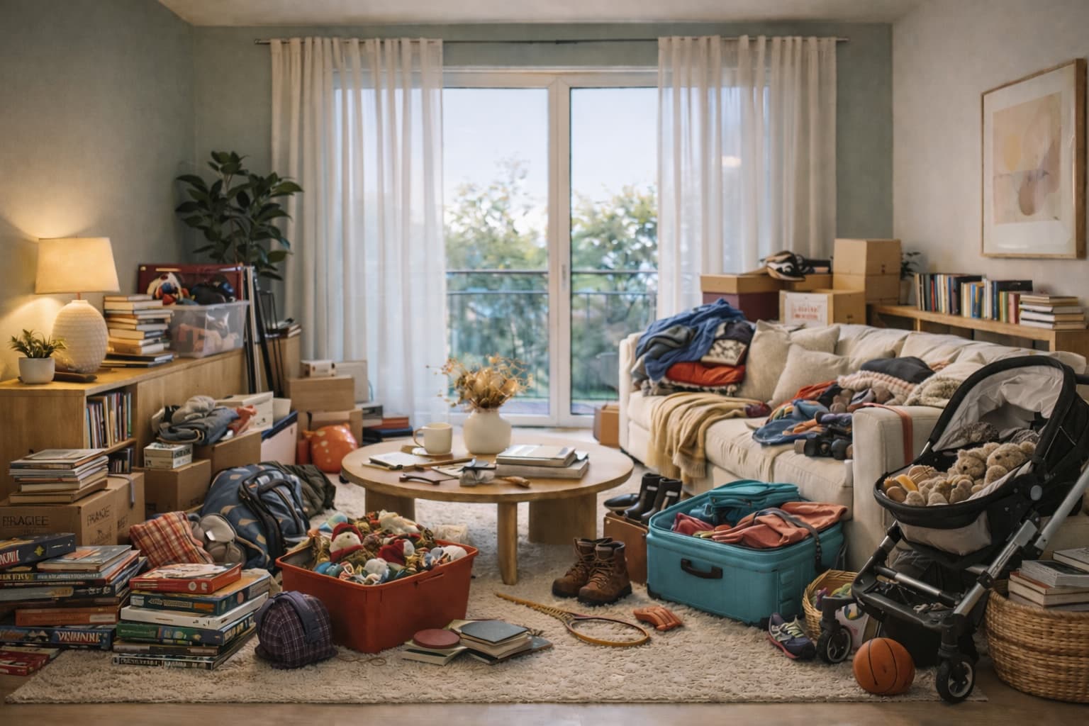 Cluttered room before